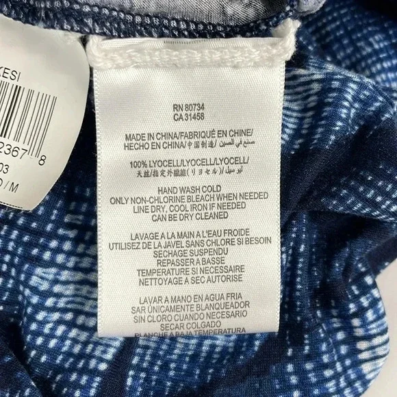 BCBGMAXAZRIA blue geometric print asymmetric midi dress size medium - Picture 6 of 8